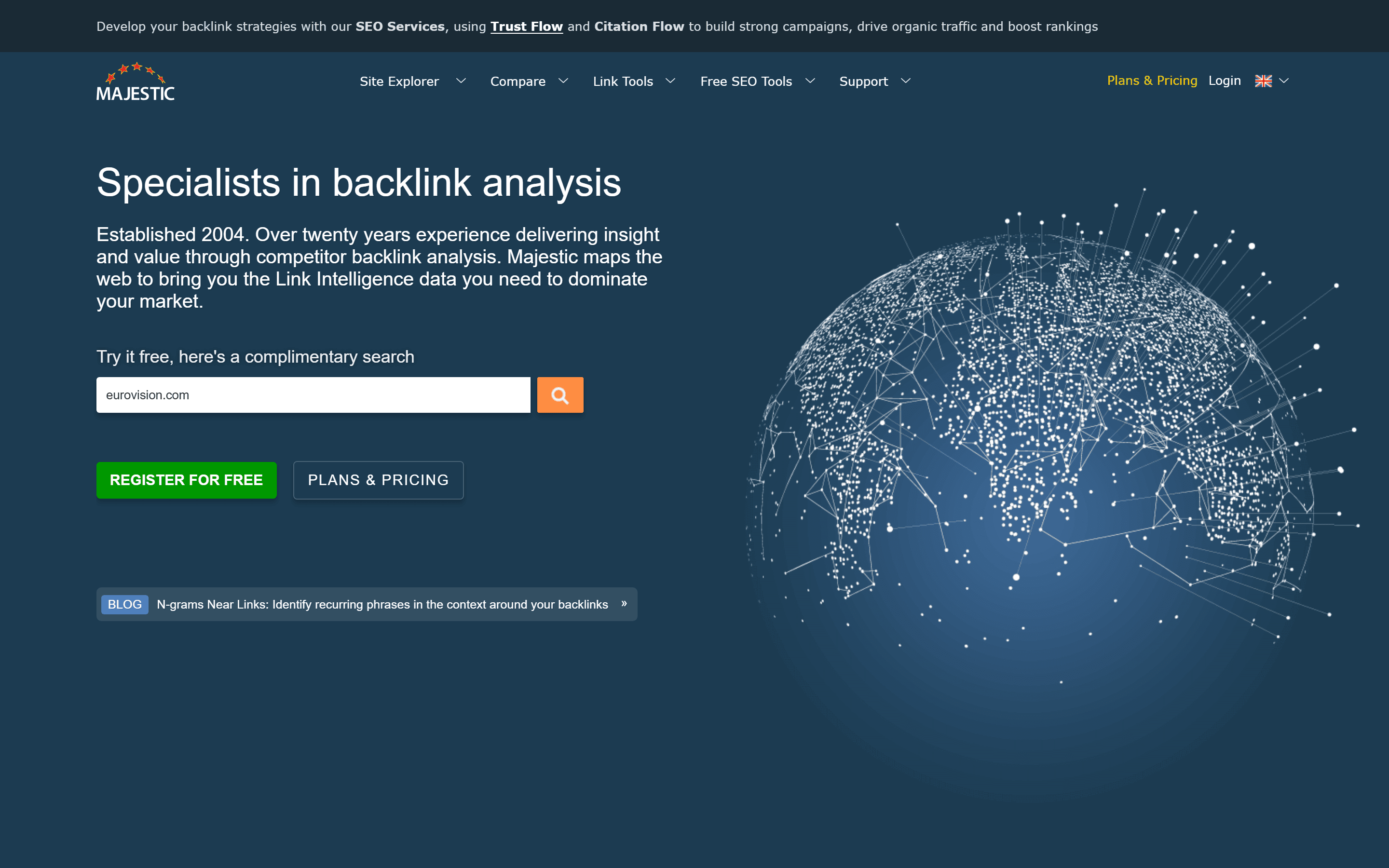 Majestic homepage screenshot