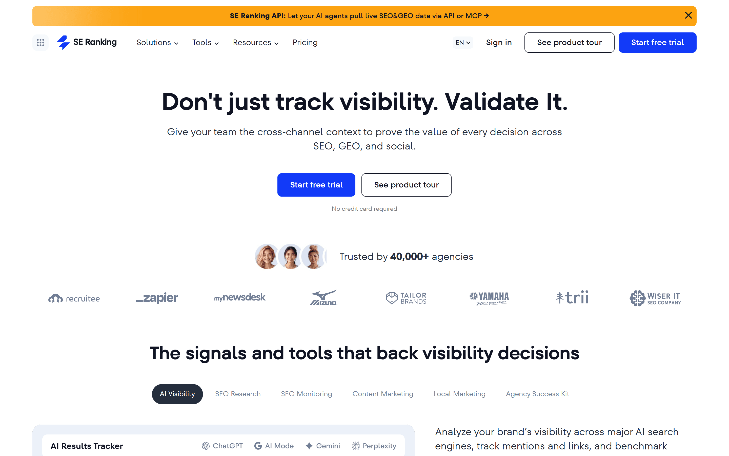 SE Ranking homepage screenshot
