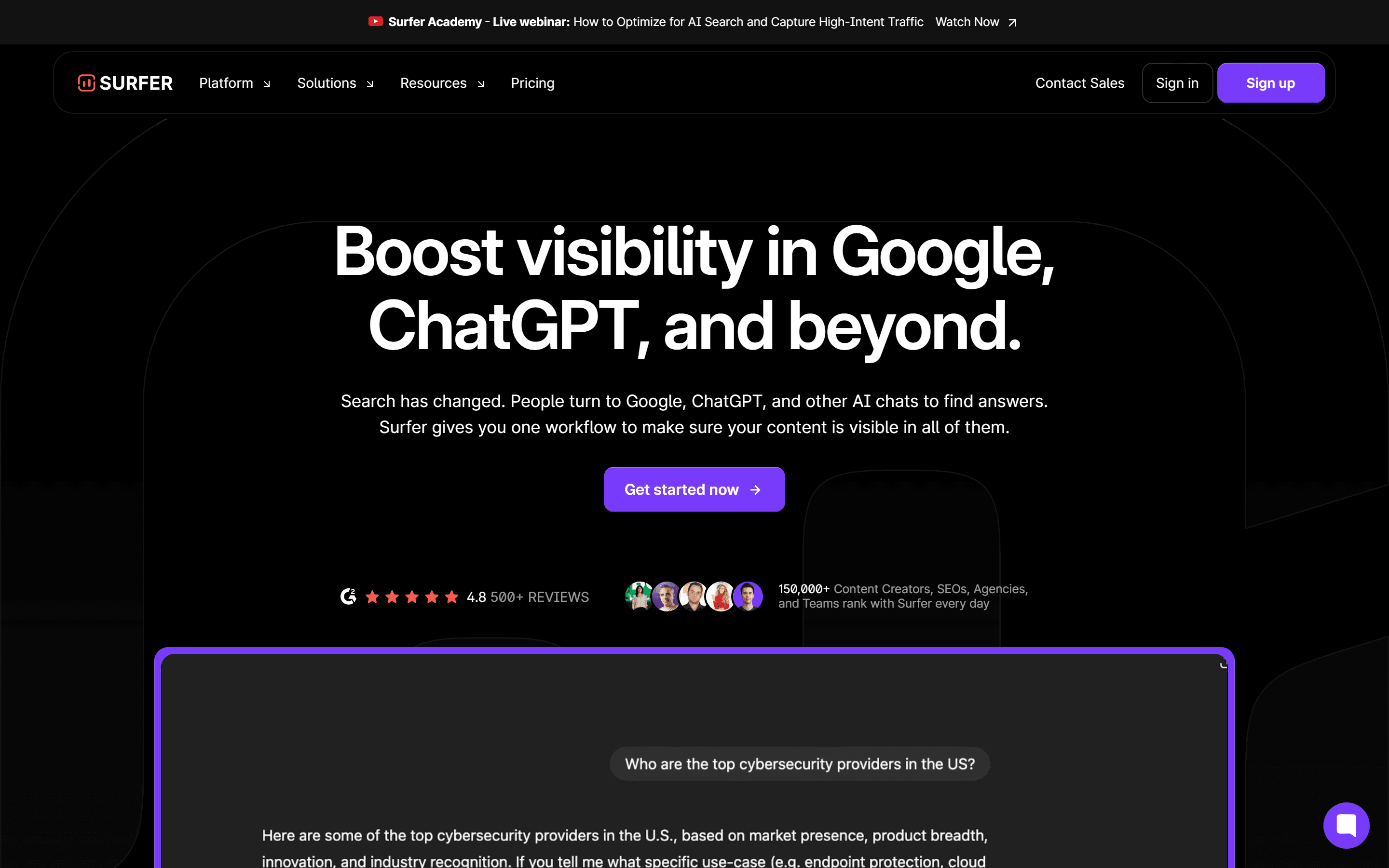 Surfer SEO homepage screenshot