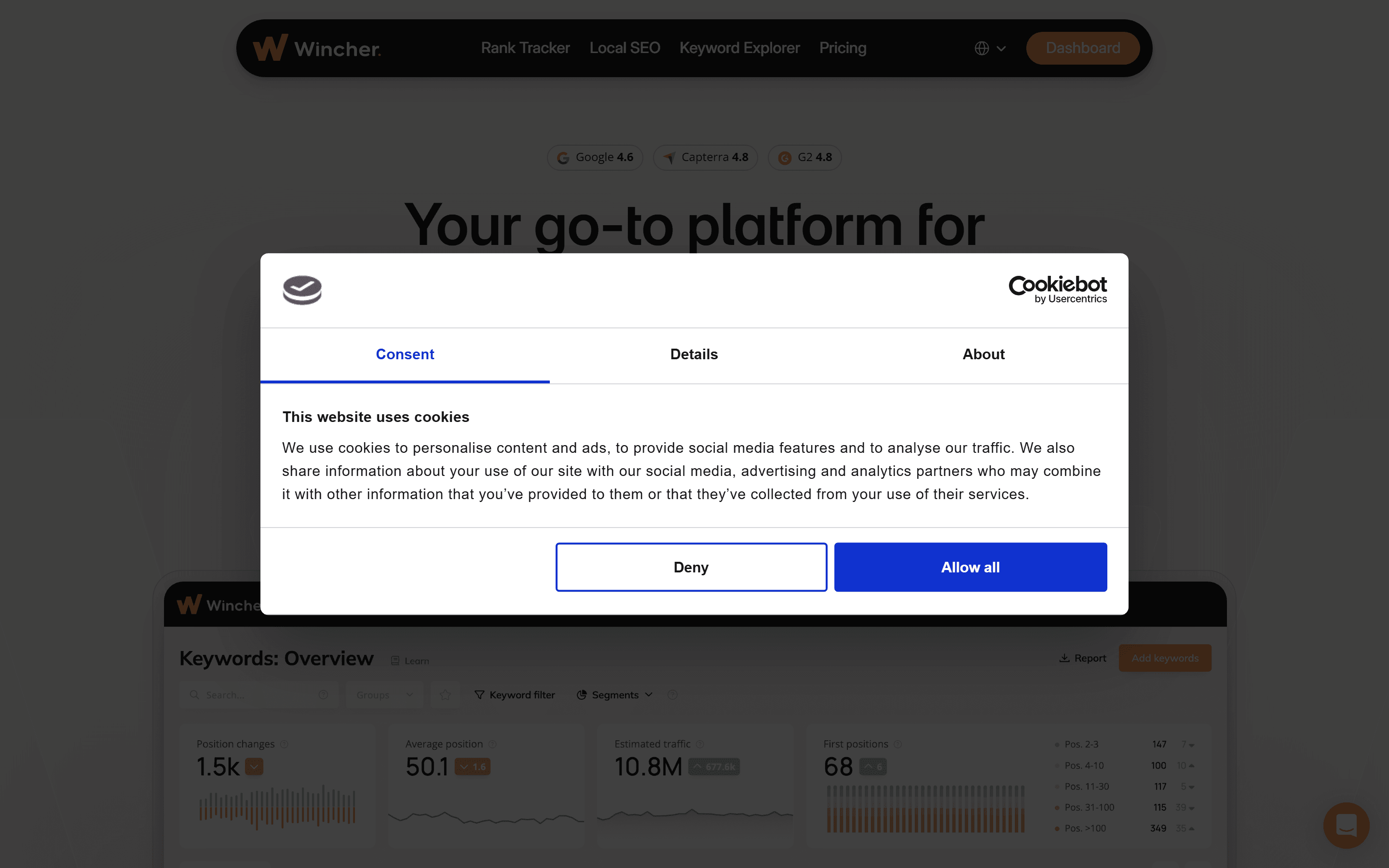 Wincher homepage screenshot